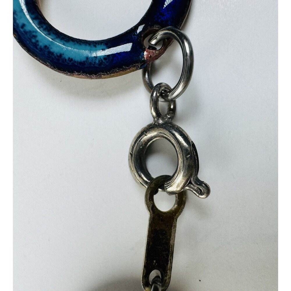 Vintage Blue Enamel on Metal Link Bracelet 7” Retro Mod Style - Picture 4 of 5